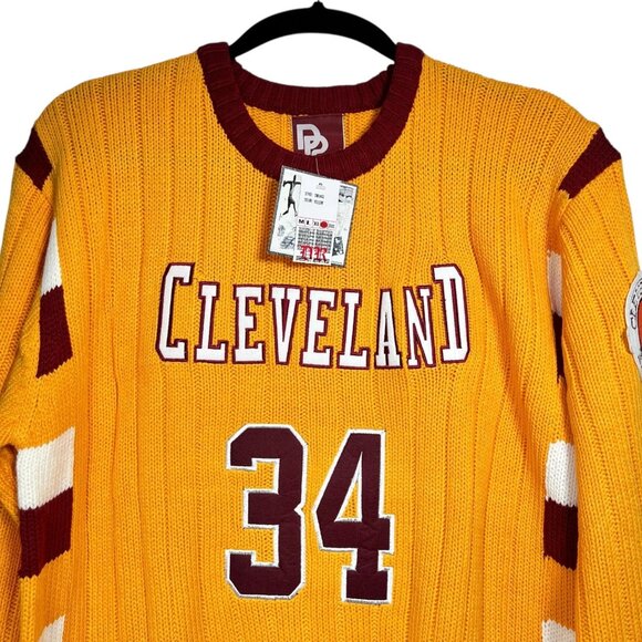 Vtg Deeply Rooted Mens Yellow Cleveland 34 NBA Basketball Knit Sweater Size 2XL - Picture 4 of 16